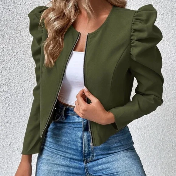 Luxe Puff Sleeve Zip up Jacket - Picture 12 of 15